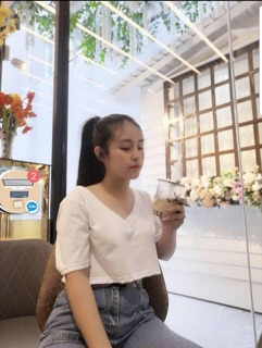 Áo croptop cổ tim cộc tay Haiphuc