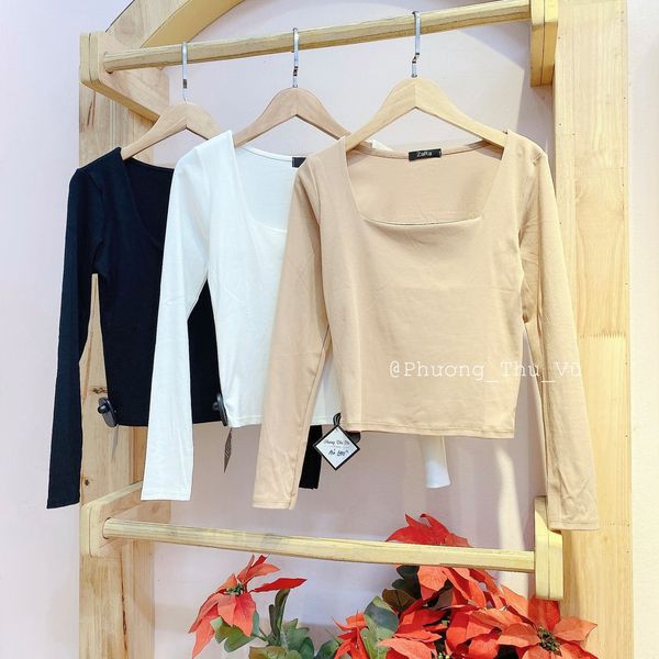 Áo thun cổ vuông đơn giản hot trend (Ảnh thật tự chụp)