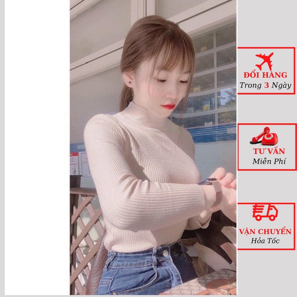 Áo len gân tăm nữ cao cổ lọ màu trơn basic dài tay dáng ôm body giữ nhiệt ulzzang Hàn Quốc