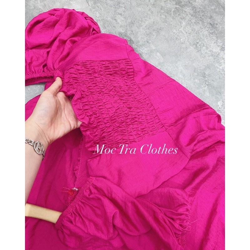 Váy maxi hồng sen xẻ trước dáng xoè tay bồng dáng dài siêu xinh, Đầm nữ tiểu thư đi biển tôn dáng hàng hot trend | BigBuy360 - bigbuy360.vn