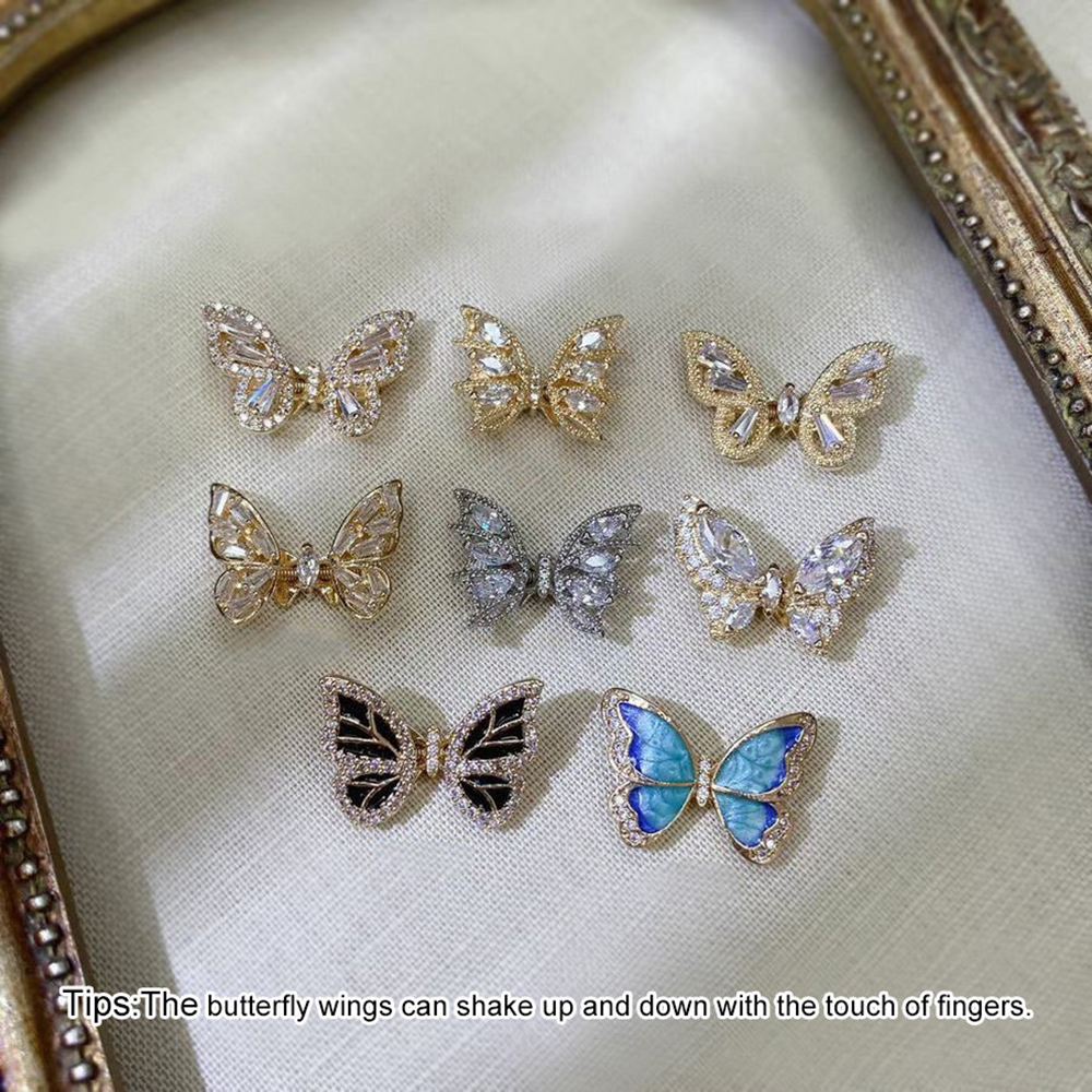 [Hàng mới về] Phụ kiện trang trí móng nghệ thuật 3D tự làm bằng hợp kim hình bướm đính đá lấp lánh
