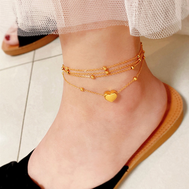 Lắc chân bằng titan không gỉ mặt hình trái tim xinh xắn phong cách thời trang Hàn Quốc cho nữ