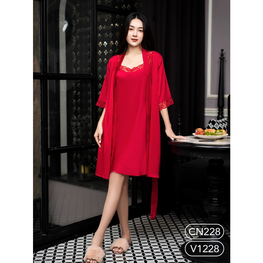 Bộ ngủ satin ZAM Luxury - Váy Athena - V1228 - Đỏ
