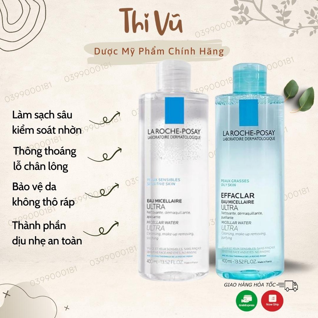 Nước tẩy trang La roche Posay Eau Micellaire Ultra 400ml, nước tẩy trang cho mọi loại da - Thi Vũ