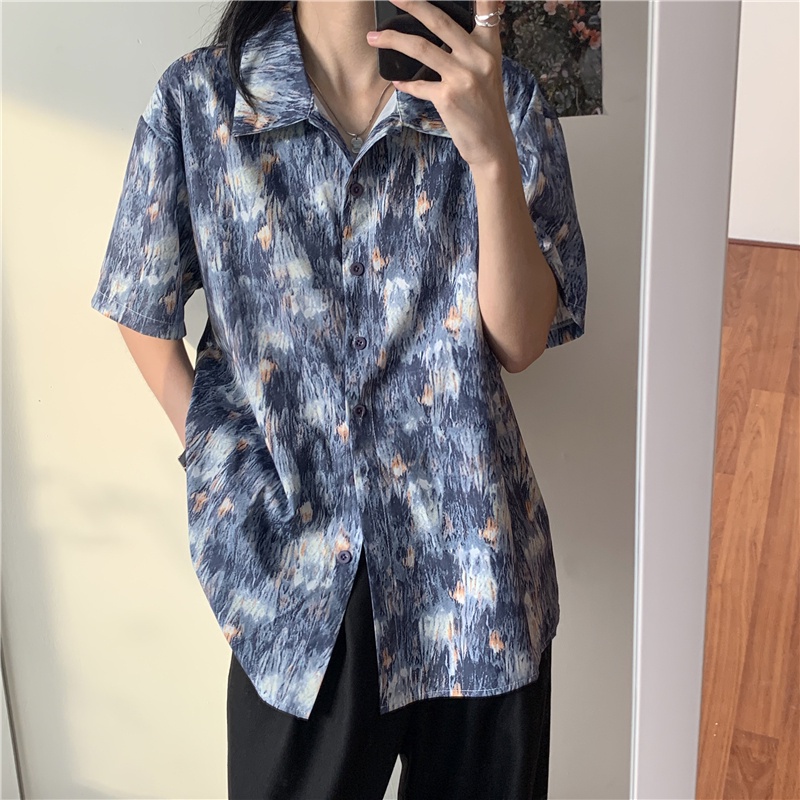 SUXI Áo Sơ Mi Tay Ngắn In Họa Tiết Phong Cách Retro Hàn Quốc Mới Cho Nữ