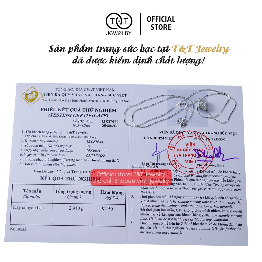 Dây chuyền Bạc nữ s925 Mặt HộpTròn nạm đá CZ cao cấp - T&amp;T Jewelry DC02