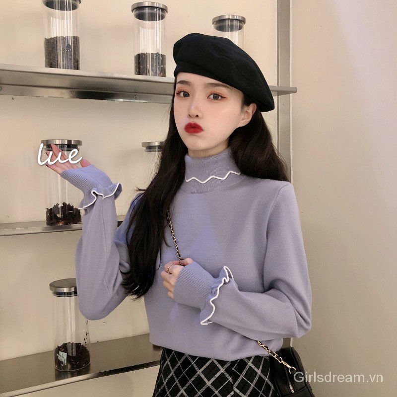 Áo Sweater Dệt Kim Cổ Lọ Phối Ren Kiểu Phương Tây Thời Trang Thu Đông 2020 Cho Nữ | BigBuy360 - bigbuy360.vn