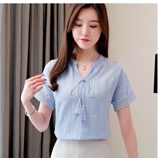 Áo sơ mi cổ trụ tay ren cực đẹp