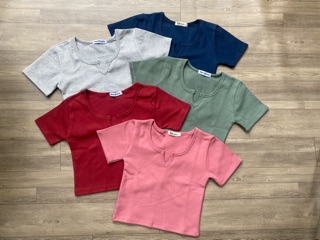 Áo Croptop Nữ Thiết Kế Cổ V Chất Len Tăm Ôm Body Co Giãn Thoáng Mát Nhiều Màu CinZy SG