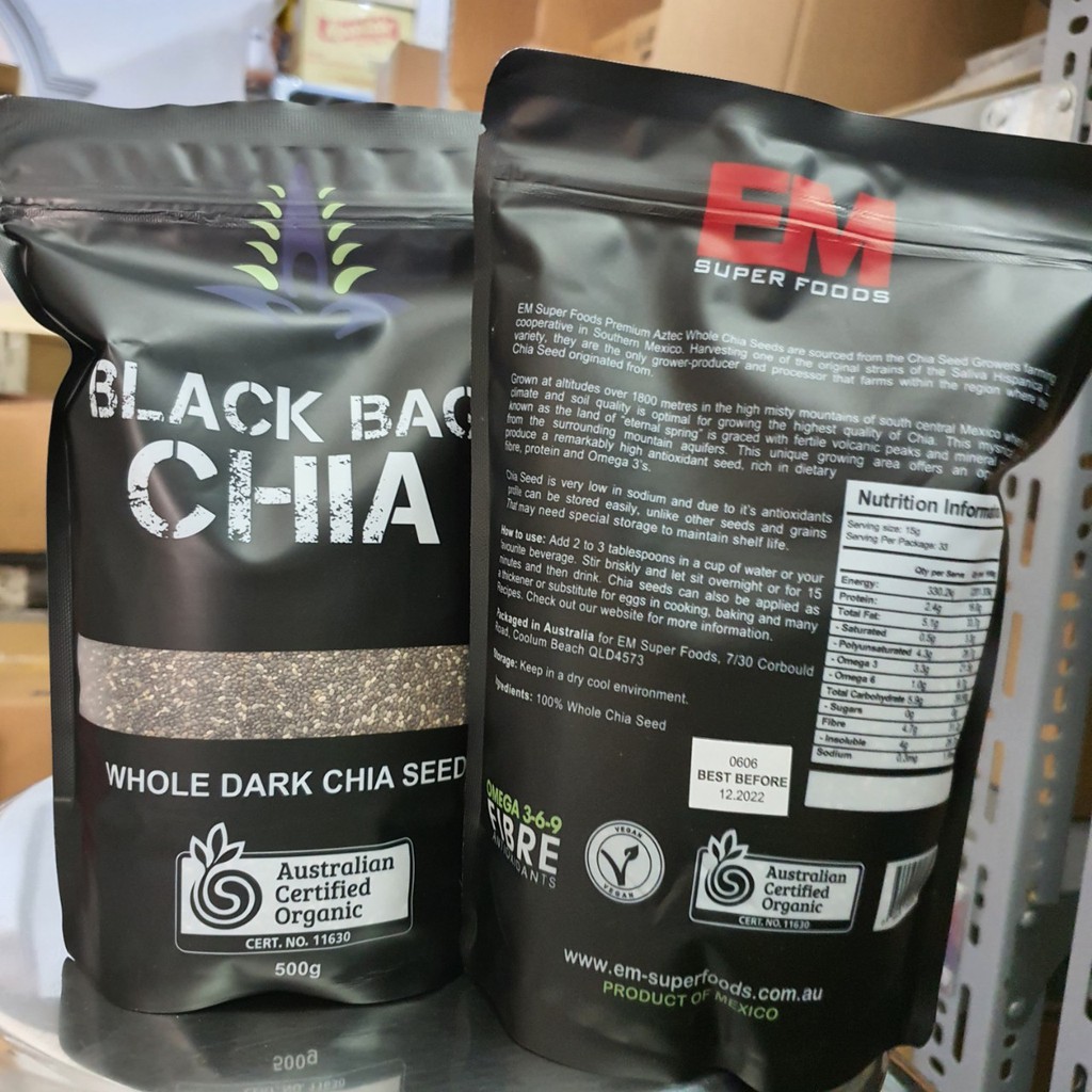 Hạt chia úc BLACK BAG CHIA  Túi Đen 500gr (Hàng Chuẩn) luôn cập nhật HSD mới nhất chia sạch tỉ lệ hạt lép ít