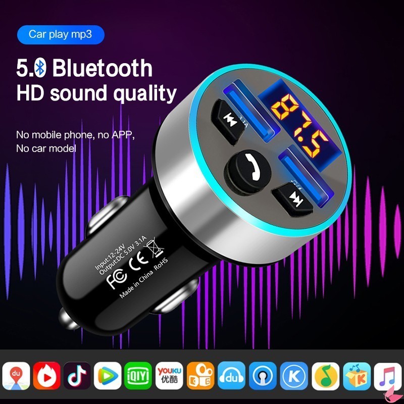 Tẩu Sạc Nhanh Kiêm Máy Nghe Nhạc Mp3 Bluetooth 5.0 Dc12V 24v Qc3.1 Hỗ Trợ Thẻ Nhớ Tf Cho Xe Hơi