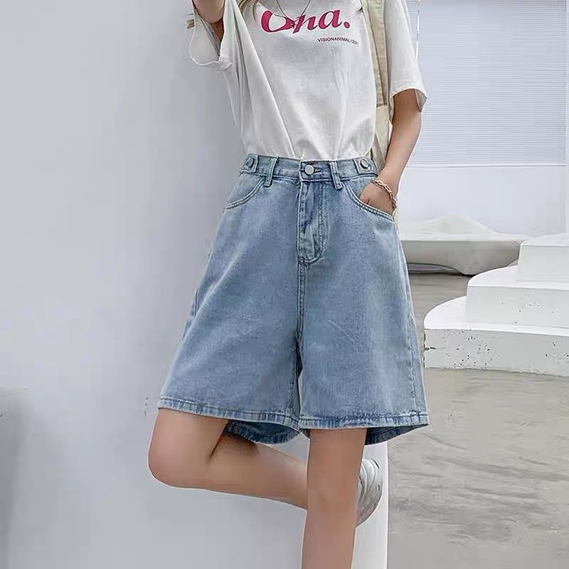 Quần Short Ống Rộng Jeans Denim Lưng Cao