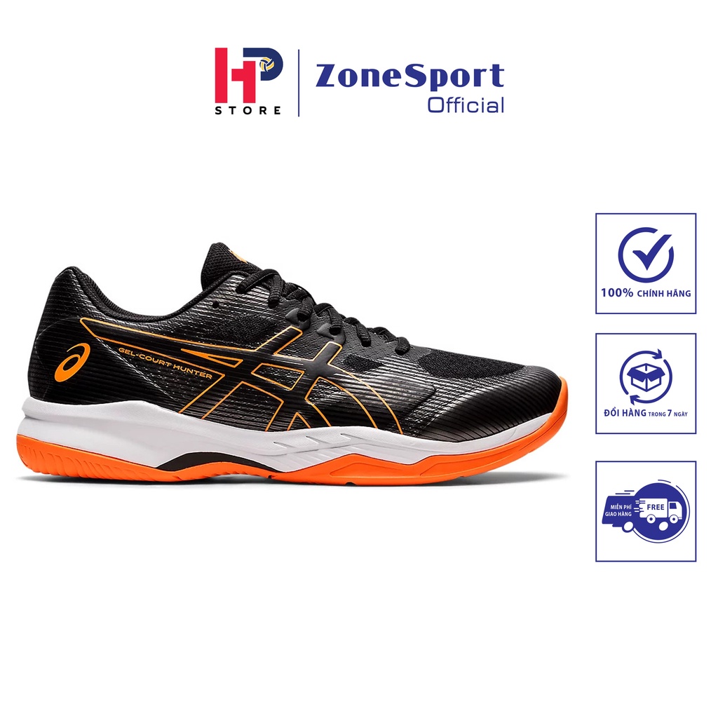 Giày Asics Gel - Court Hunter 2 - Đen Cam - Giày Chuyên Bóng Chuyền, Cầu Lông, Tennis da tổng hợp, ôm chân, bật nhảy êm