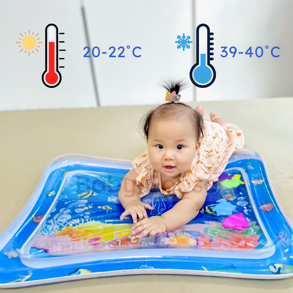 Thảm nước bơm hơi, in hình họa tiết sinh vật biển, chống tràn thích hợp hoạt động ngoài trời cho bé từ 3 tháng tuổi.
