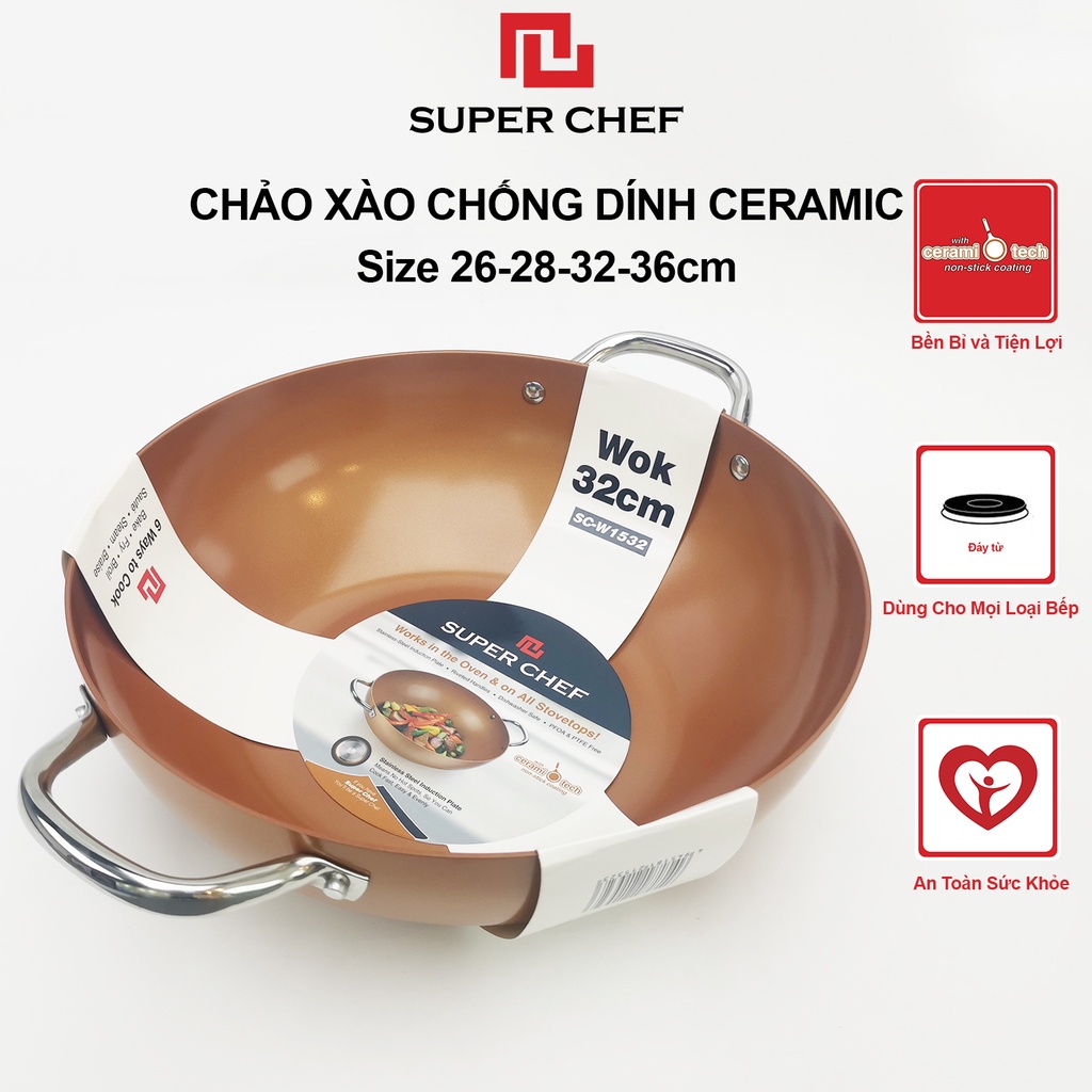 Chảo Chống Dính Ceramic Sâu Lòng Super Chef Chiên Xào Tiện Lợi