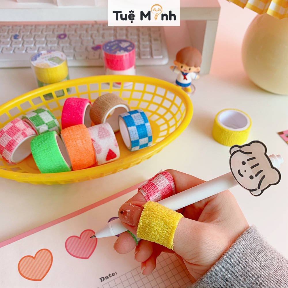 Băng keo quấn ngón tay co dãn bảo vệ khi viết bài, thể thao K48 tự dính băng dán nhún cute
