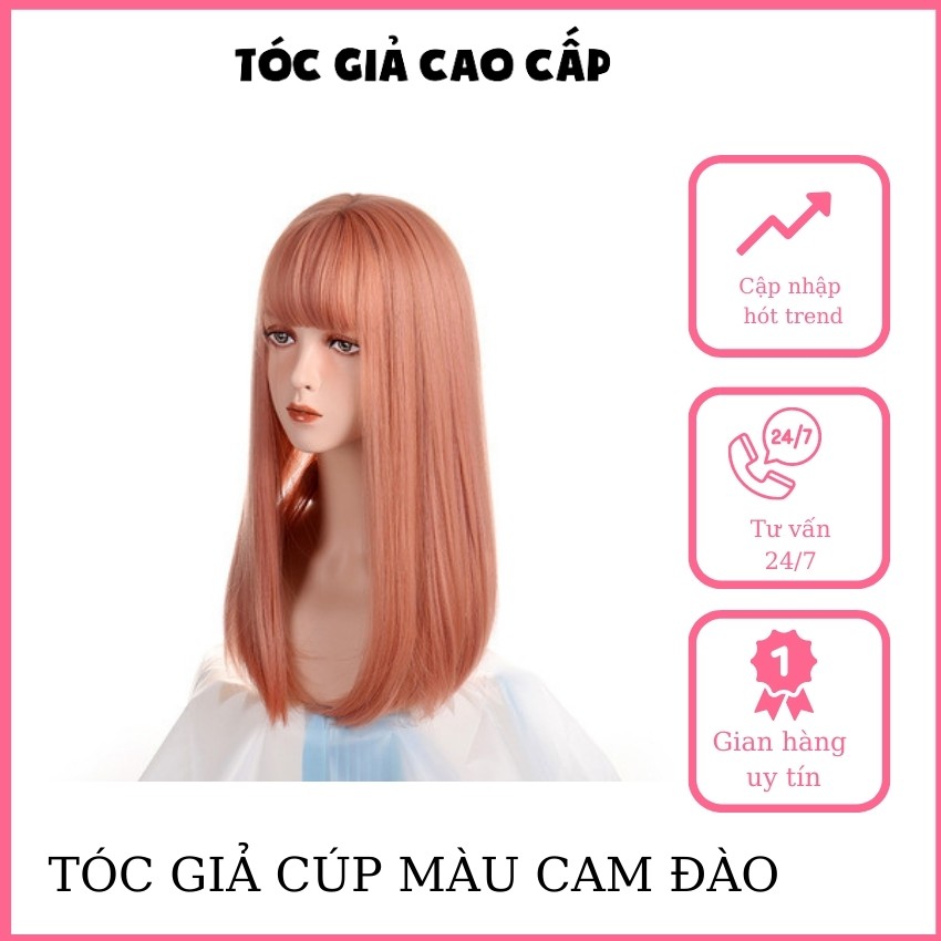 Toc giả nữ nguyên đầu cúp màu cam đào, mã Ms1799