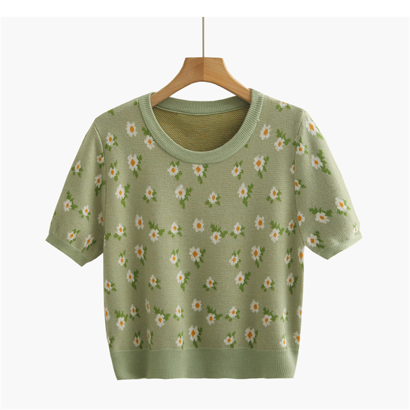Áo thun dệt kim tay lỡ hoạ tiết hoa thời trang mùa hè cho phái nữ | BigBuy360 - bigbuy360.vn