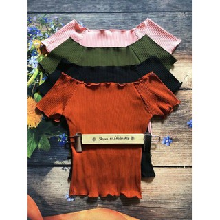 áo nữ trễ vai thun gân lửng free size