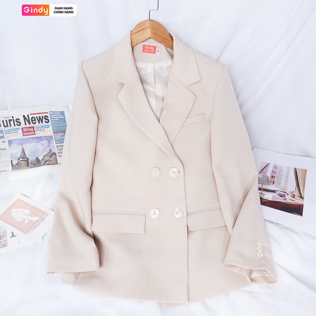 Áo Vest Blazer Nữ GINDY Khoác Ngoài Dài Tay 2 Lớp Mẫu Mới Có Đệm Vai Thời Trang Công Sở Phong Cách Hàn Quốc A025