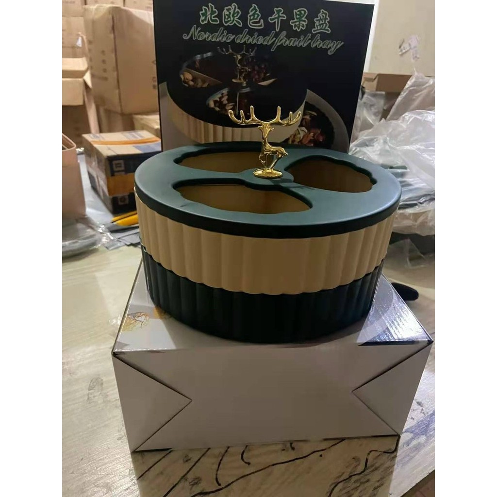 Khay Mứt Hươu 2 Tầng  Xoay 360 Độ - Phong Cách Bắc Âu Sang Trong - T2K Mart