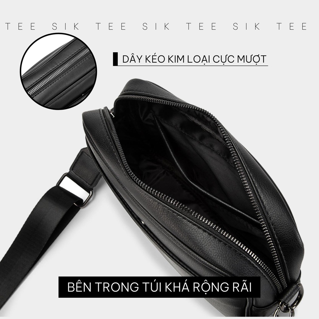 Túi nam đeo chéo TEE SIK túi đeo chéo nam chất liệu PU cao cấp đen bóng nhiều ngăn thời trang unisex TS38