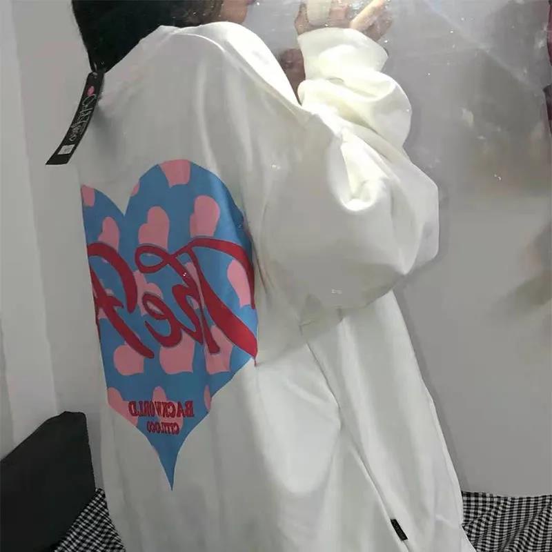 ❧◙Áo sweater chui đầu cổ tròn tay dài dáng rộng in hình trái tim thời trang Hàn Quốc cho nữ 2021