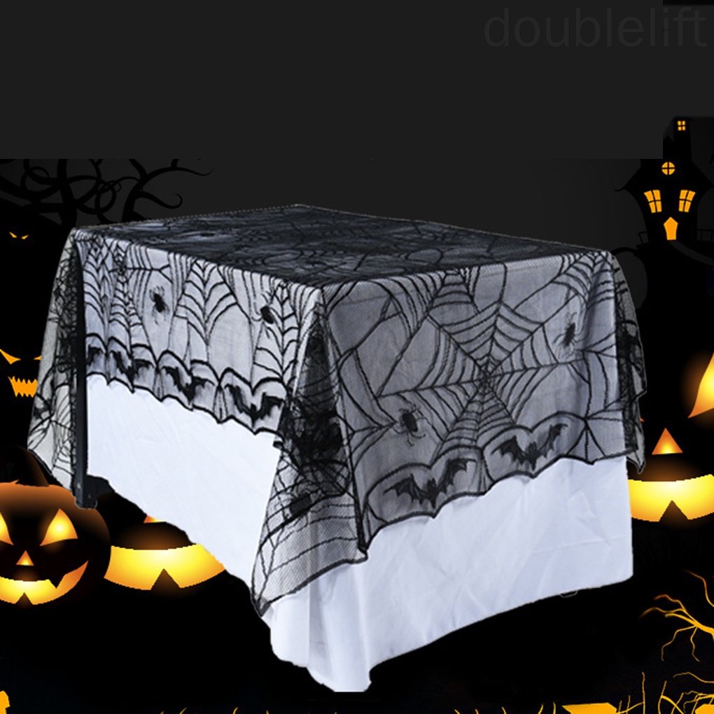 Khăn Trải Bàn Hình Chữ Nhật Phối Ren Họa Tiết Mạng Nhện Trang Trí Halloween