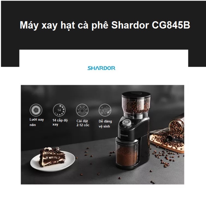 Máy xay hạt cà phê cao cấp. Thương hiệu cao cấp Shardor CG845B, công suất 200W