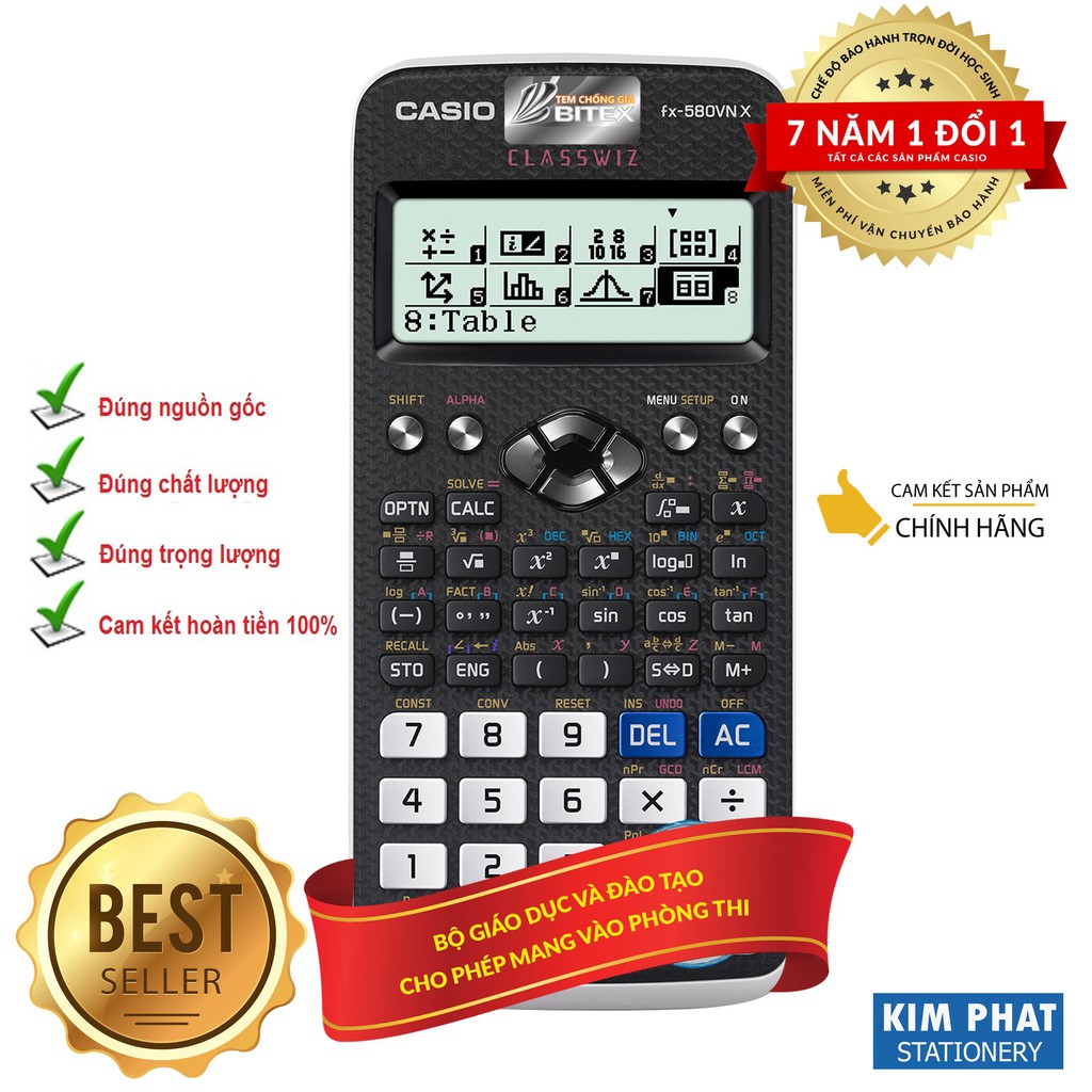 Máy tính học sinh Casio FX 580VN X (Có mã QR kích hoạt bảo hành điện tử 7 năm)