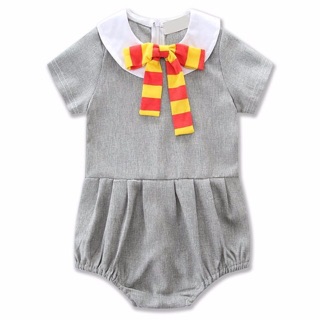 Bộ Romper nơ cổ màu xám