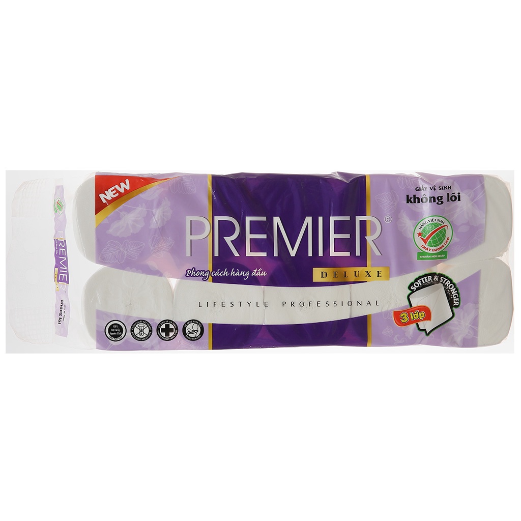 10 cuộn giấy vệ sinh PREMIER Deluxe (không lõi) 3 lớp