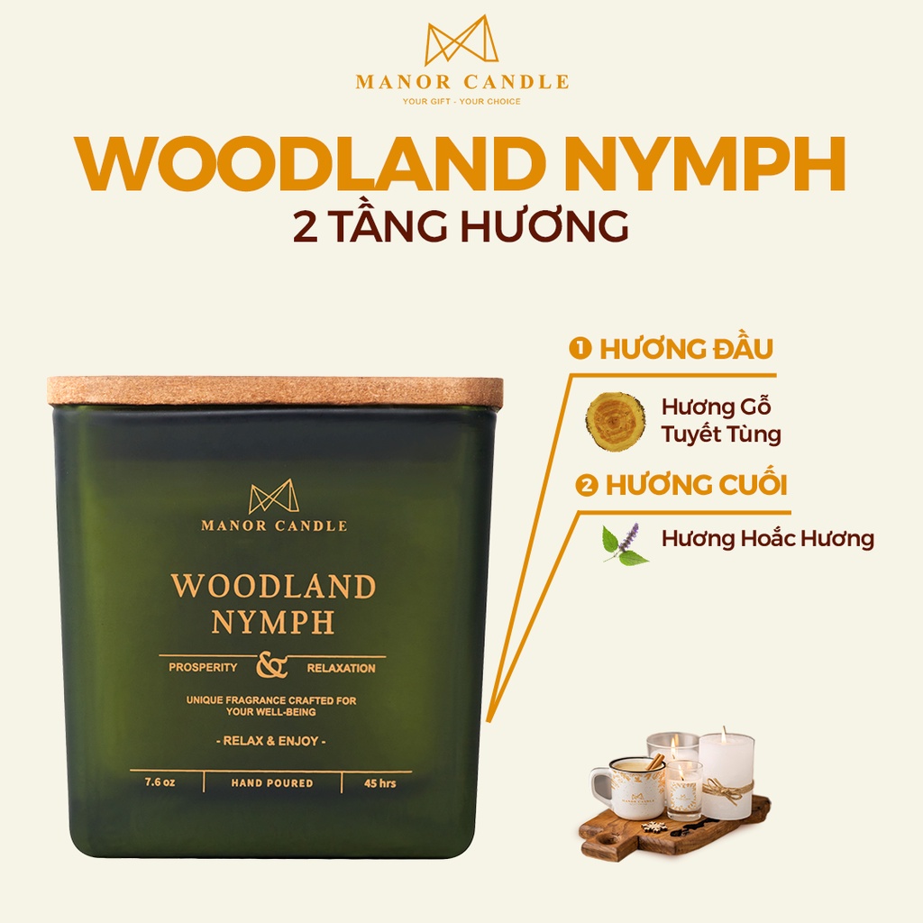 Nến Thơm Woodland Nymph Size 7 OZ Hương Thơm Nhẹ Nhàng Yên Ở Một Vùng Rừng Núi Cổ Kính, Manor Candle