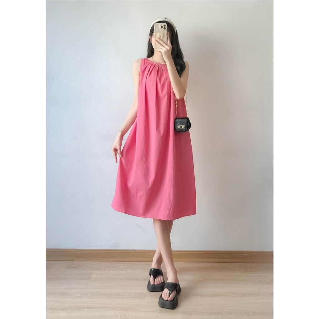 Váy babydoll xếp ly ngực EMIX, đầm maxi dáng dài tiểu thư phong cách basic, freesize dưới 55kg chất xước nhật Vay6199