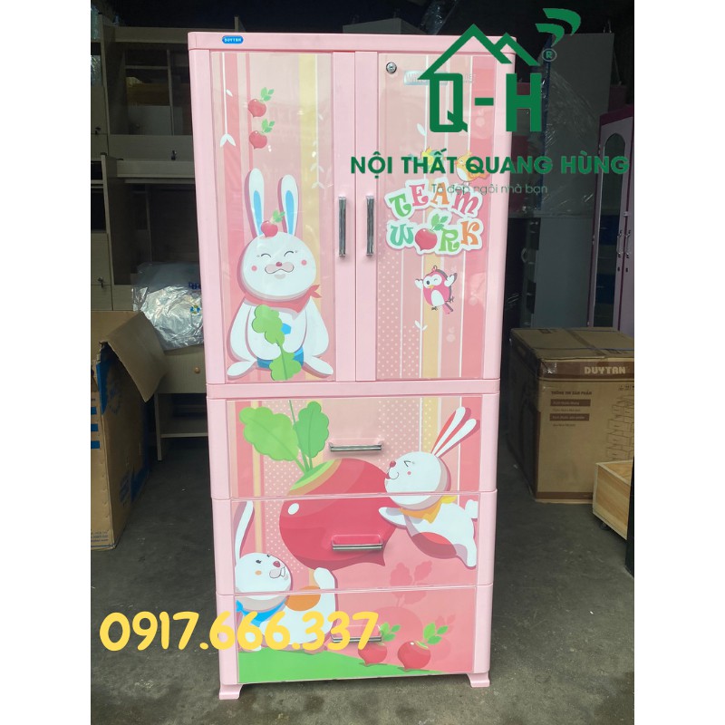 Tủ nhựa Duy Tân 2 cánh 3 ngăn kéo in 3D Thỏ giá rẻ