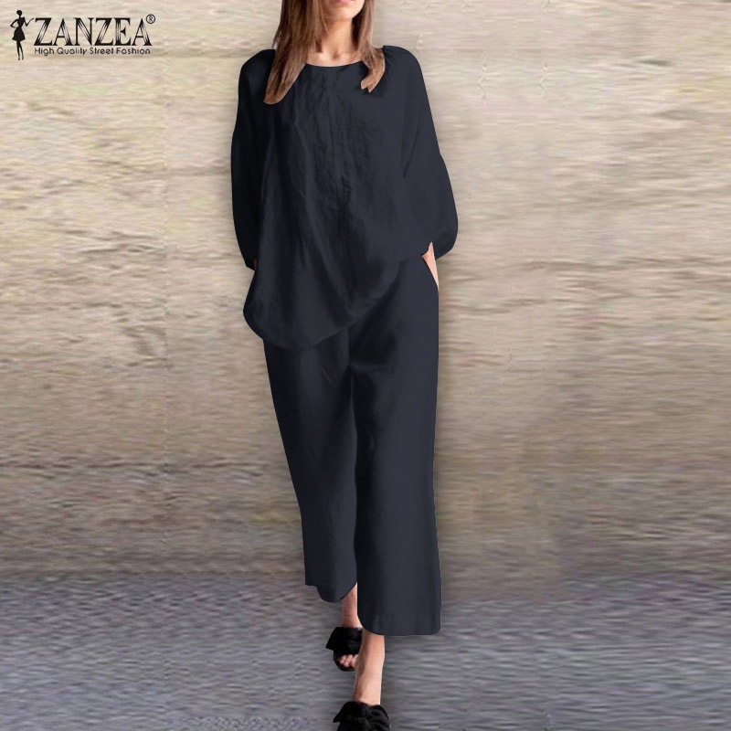 Set đồ ZANZEA áo tay lỡ 3/4 + quần dài ống rộng thời trang nữ