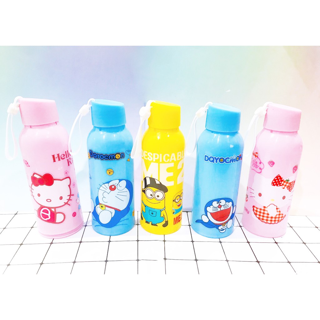 Bình nước doremon 2 lớp hoạt hình 400ml BN23 thuỷ tinh bình nước cute chai nước dễ thương