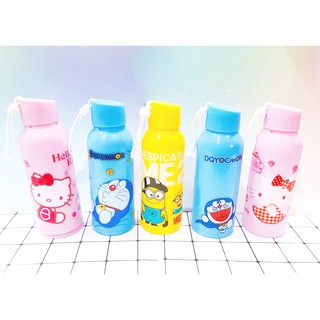 Bình nước doremon 2 lớp hoạt hình 400ml BN23 thuỷ tinh bọc nhựa cute chai dễ thương kitty