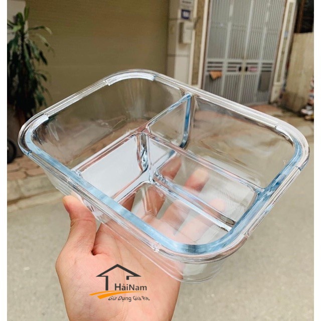 Hộp thủy tinh đựng thực phẩm chia ngăn tiện lợi loại 2 ngăn, 3 ngăn dung tích từ 650ml-1000ml