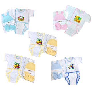 Combo 5 set đồ Sơ Sinh bossini Cho Bé Sơ Sinh (5 áo trắng bác sĩ ,5 tả vải,5 nón,5 đôi bao tay chân)