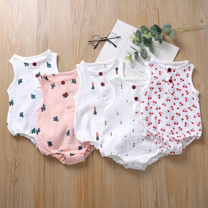 Jumpsuit Cotton Không Tay Đáng Yêu Cho Bé Gái 0-18 Tháng