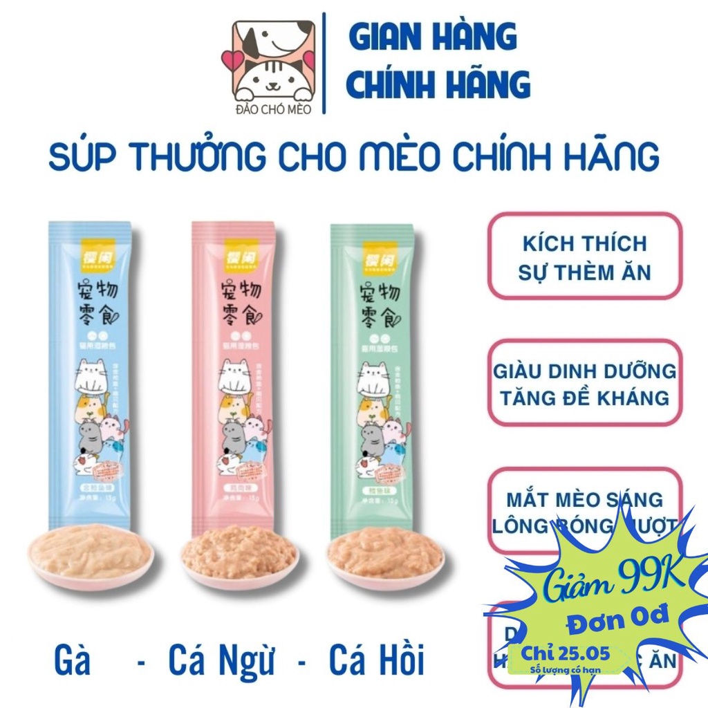 [Mã SKAMLTSM9 giảm 10% đơn 99K] Súp thưởng cho mèo cún siêu rẻ siêu ngon bổ 3 vị cá hồi, cá ngừ và thịt gà - Đảo Chó Mèo