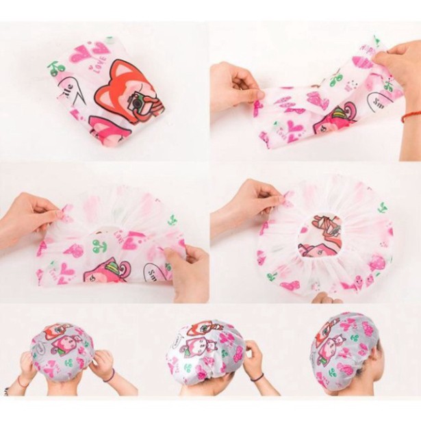 Mũ chùm đầu khi tắm chống nước họa tiết ngộ nghĩnh đáng yêu tiện lợi