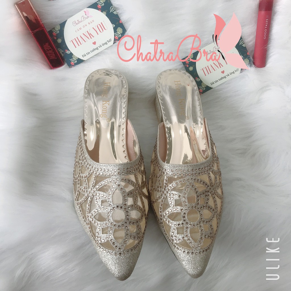 Dép sục hoa sen kim tuyến sang trọng