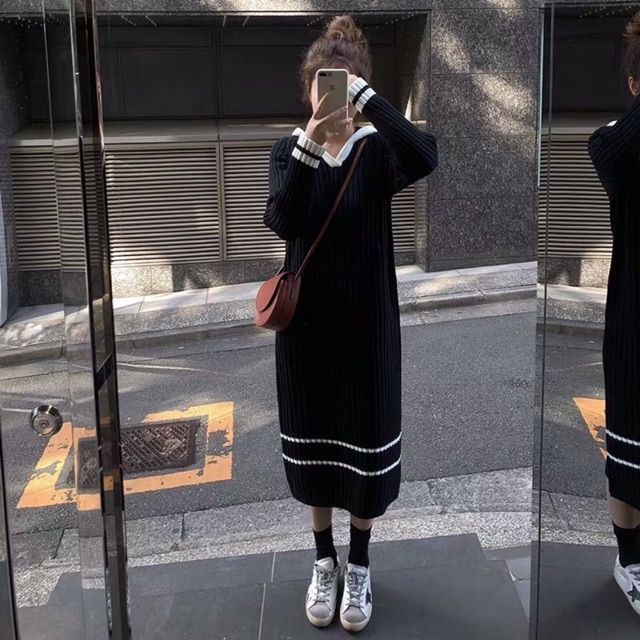 {order bigsize,M-4xl}Váy len có mũ viền trắng - Có ảnh thật