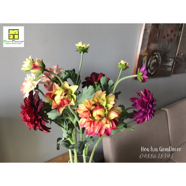 Hoa lụa thược dược giả (hàng loại 1) hoa thược dược cao su hoa lụa đẹp cao cấp