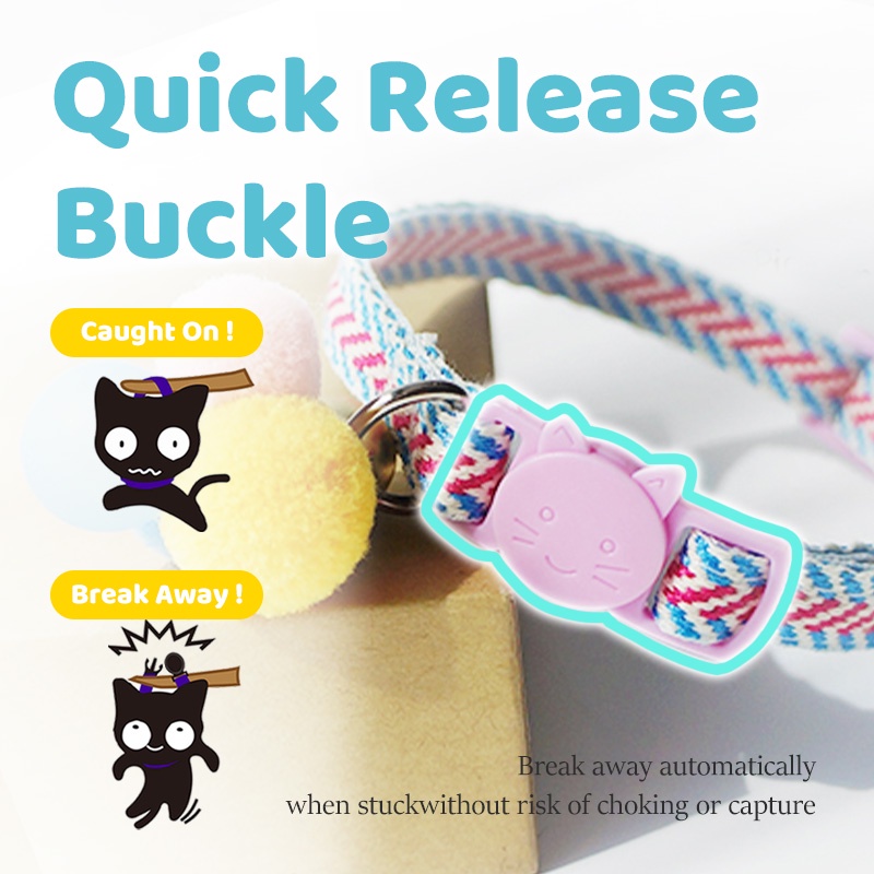 HamshMoc Vòng cổ mềm mại an toàn tháo gỡ nhanh gắn chuông và bóng phát sáng cho mèo cưng