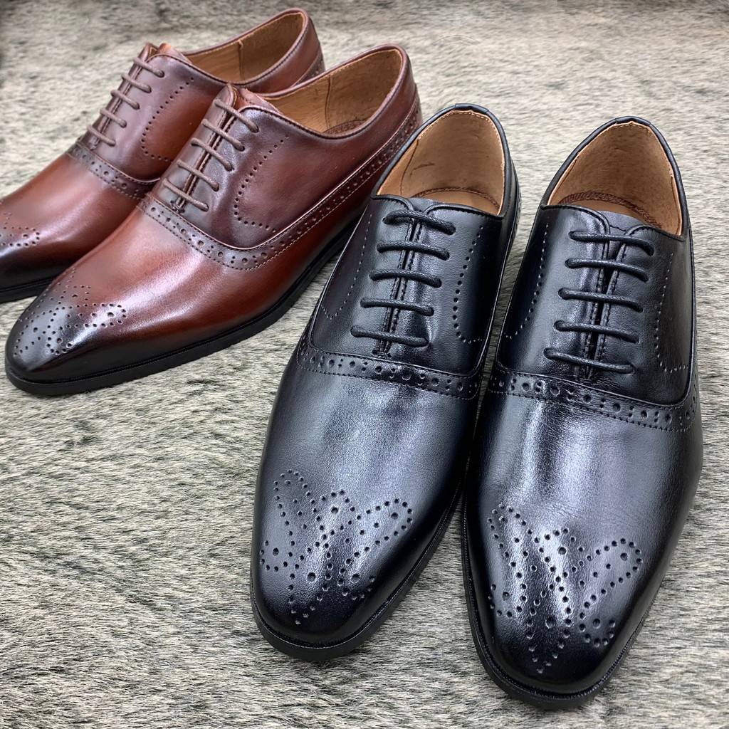 Giầy oxford da bò thật phong cách lịch lãm sang trọng, giầy công sở đục lỗ hoa văn chất liệu tốt