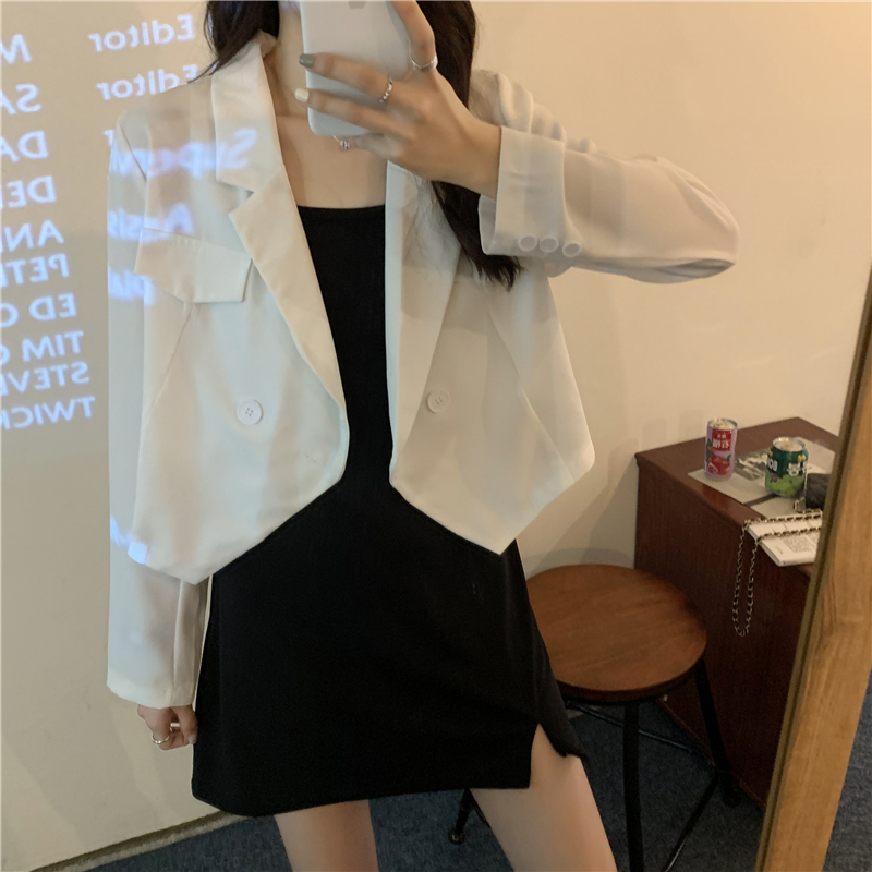 Áo khoác blazer mỏng dáng ngắn rộng phong cách mùa thu Hàn Quốc dành cho nữ 2021