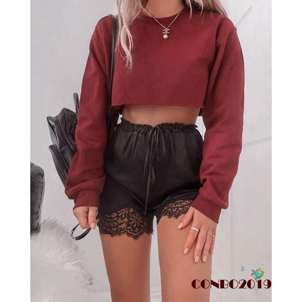 Áo Croptop Tay Dài Thiết Kế Đơn Giản Cho Phái Nữ